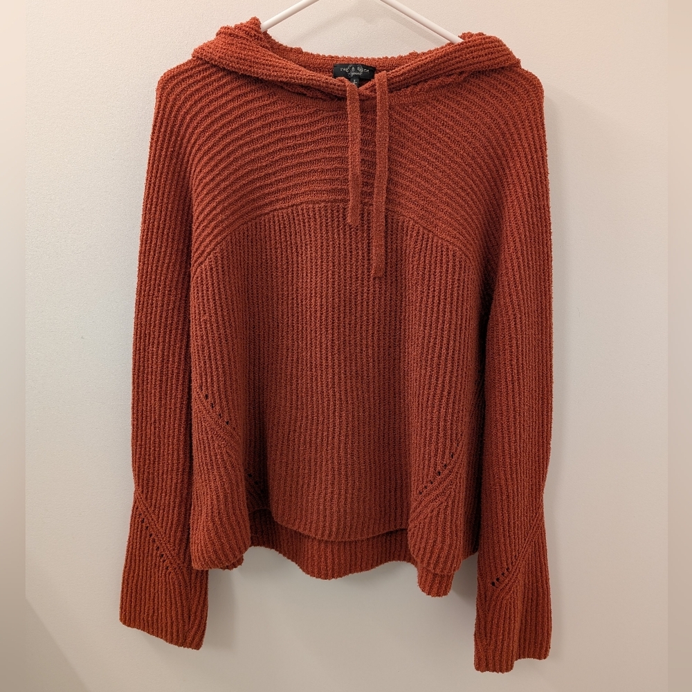 Rag And Bone Sunny Textured Cotton Hoodie Rust Orange Women's Small